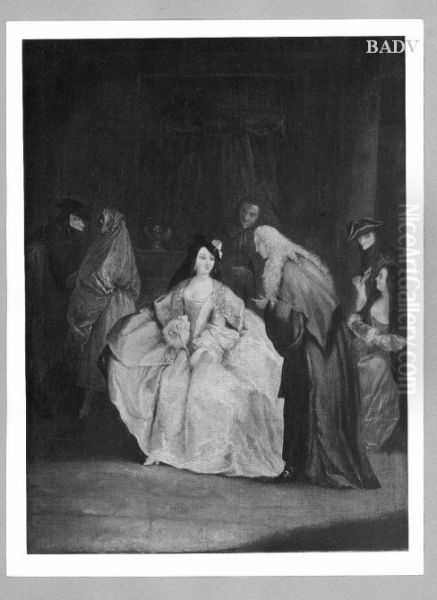 Maskerade, sieben Figuren z.T. maskiert Oil Painting by Pietro Longhi