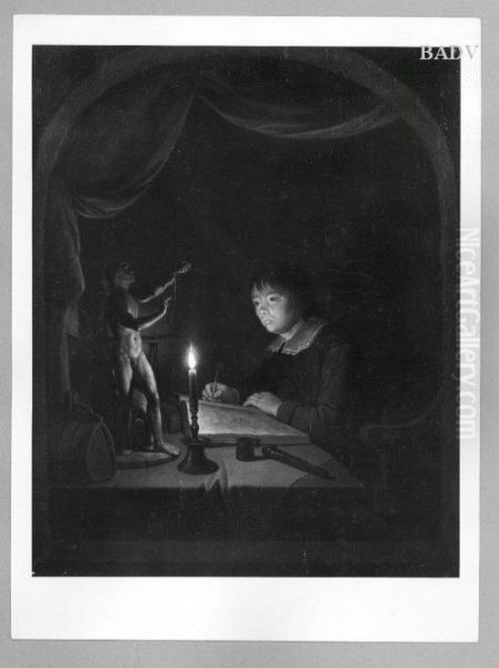 Zeichner bei Kerzenlicht Oil Painting by Gerrit Dou