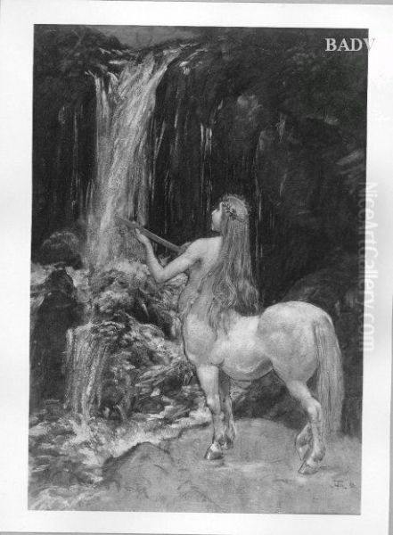 Female centaur near a cascade Oil Painting by Hans Thoma