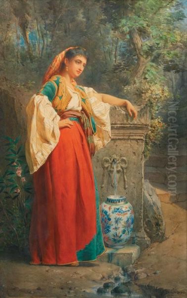 Orientale E La Fontaine Oil Painting by Charles Camino