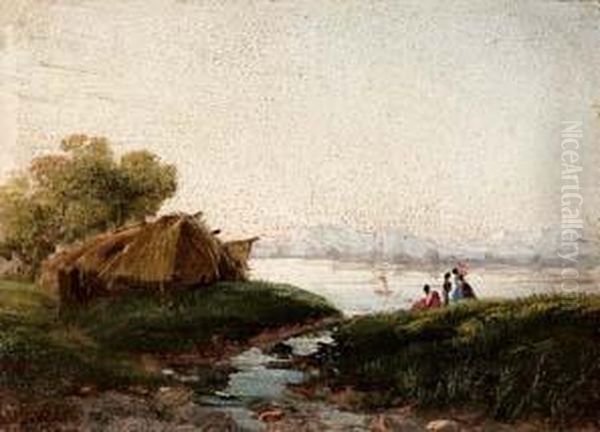 Sul Lago - 1874 Oil Painting by Giuseppe Camino