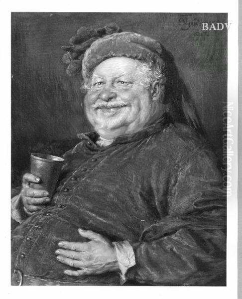 Drinking old man (Falstaff?) Oil Painting by Eduard Von Grutzner