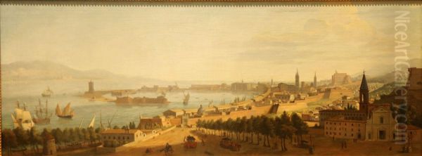 view of the port of an Italian town Oil Painting by Gaspar van Wittel