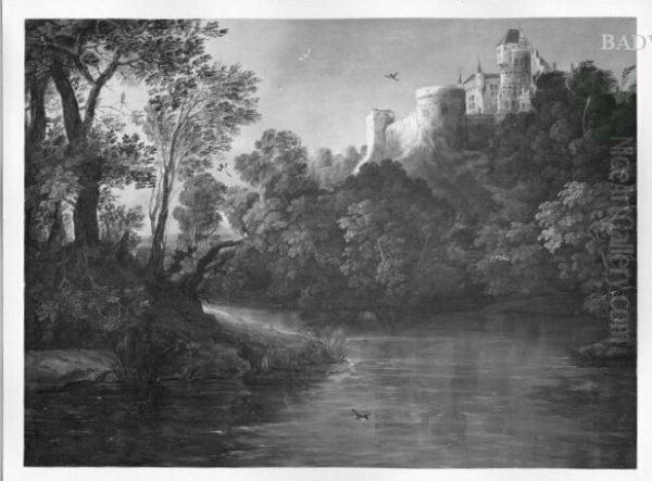 Flusslandschaft mit Burg (Schloss Bentheim) Oil Painting by David Vinckboons