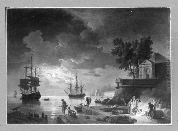 Harbour in moonshine Oil Painting by Joseph Vernet