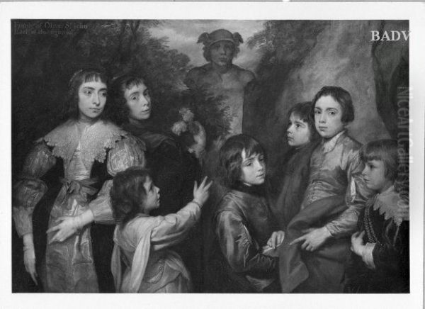 Family of Oliver St. John Earl of Bolingbroke ( Inscription upper corner left Oil Painting by Anthony Van Dyck