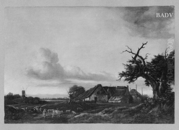 Landschaft mit Bauerngehoft, Windmuhle und Staffage Oil Painting by Jan Wouwerman