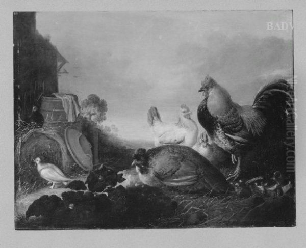 poultry- yard Oil Painting by Gijsbert d'Hondecoeter