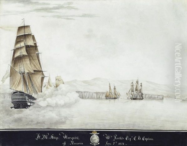 Warspite 
 Engaging Two Egyptian Corvettes At Navarino Oil Painting by Nicholas Cammillieri