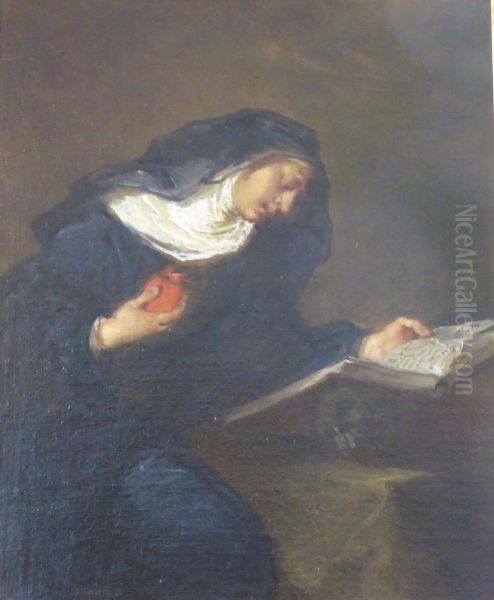 A saint reading (Saint Gertrude the Great?) Oil Painting by Giuseppe Bazzani