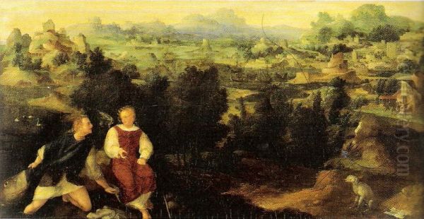 Landschaft mit Tobias und dem Engel Oil Painting by Jan Van Scorel