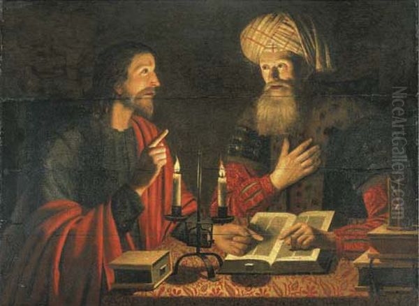 Christ talking with Nicodemus at night Oil Painting by Crijn Hendricksz Volmarijn