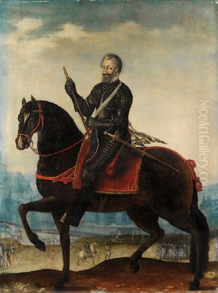 Portrait equestre d'Henri IV devant une ville Oil Painting by Marin Bourgeois