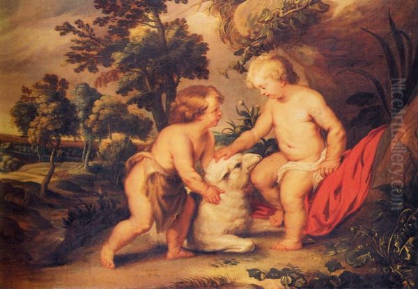 The Christ Child and the infant Saint John the Baptist. Oil Painting by Peter Paul Rubens