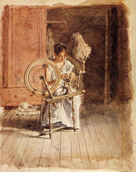 Spinning Oil Painting by Thomas Eakins