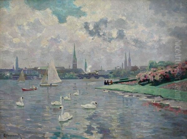 Blick uber die Aussenalster Oil Painting by Carl Bossenroth