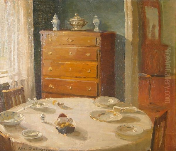 A dinner table. Oil Painting by Axel Johansen