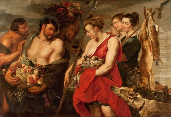 Diana Presenting the Catch to Pan Oil Painting by Peter Paul Rubens