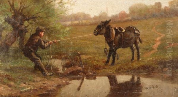 Boy pulling a mule Oil Painting by Charles Grant Beauregard