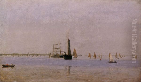 Ships and Sailboats on the Delaware Oil Painting by Thomas Eakins