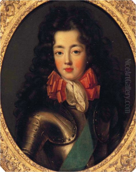 Portrait of a young man, bust length, in armor Oil Painting by Pierre Mignard I