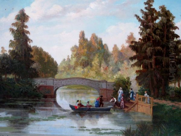 Old Pond at Cousino Park Oil Painting by Juan Mochi