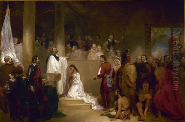 Baptism of Pocahontas, Rotunda, U.S. Capitol Oil Painting by United States Capitol Historical Society