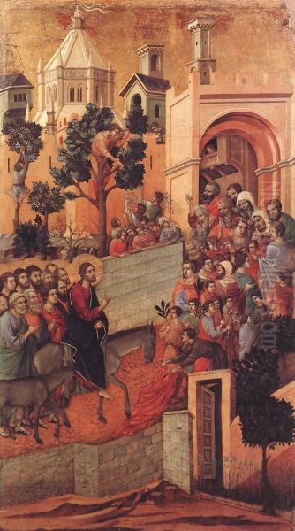 Einzug Jesu und seiner Junger nach Jerusalem Oil Painting by Duccio Di Buoninsegna