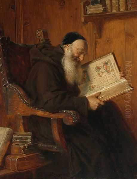 Reading Oil Painting by Eduard Von Grutzner