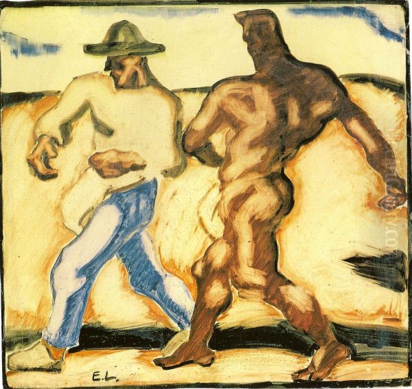 Sower and the Devil Oil Painting by Albin Egger-Lienz