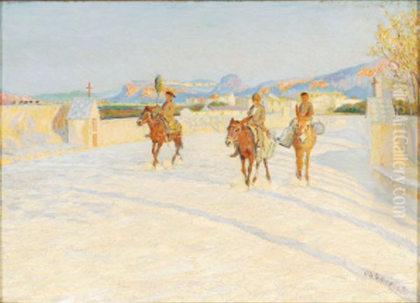 Donkey riders near Palermo. Oil Painting by Ole Pedersen