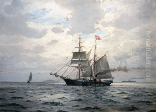 Meeting the Pilot Boat on the Oresund Oil Painting by Benjamin Olsen