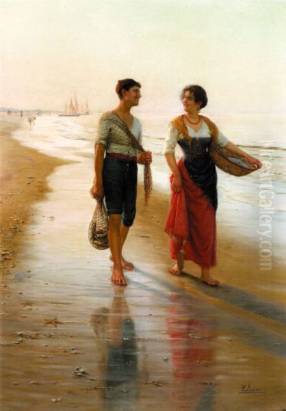 On the shoreline Oil Painting by Pasquale Celommi