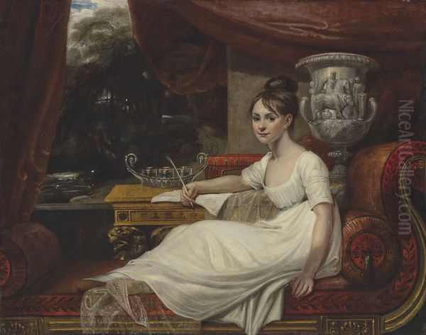 Portrait of Eleanor Anne Porden, Lady Franklin (1795-1825), on a chaise longue Oil Painting by Maria Flaxman