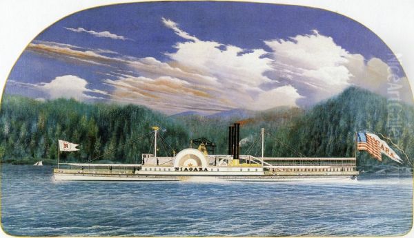 Niagara, Hudson River steamboat built 1845. Oil Painting by James Bard