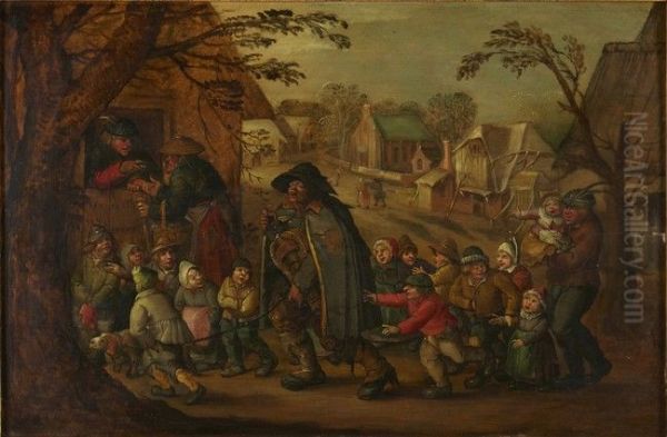 Blind Hurdy-Gurdy Player Oil Painting by David Vinckboons