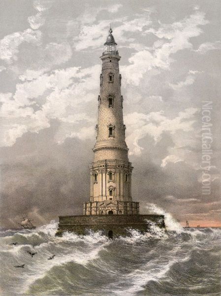 Le phare de Cordouan a l'embouchure de la gironde Oil Painting by Charles Mercereau