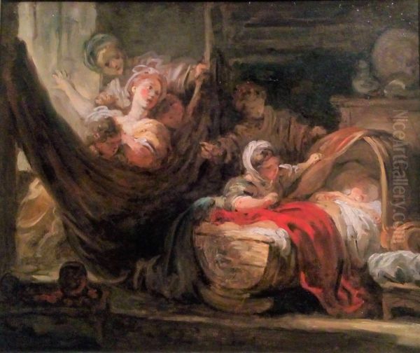 De wieg Oil Painting by Jean-Honore Fragonard