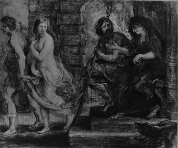 Orpheus leads Eurydice from Hades (Ovid, Metamorphoses, X, 1-39) Oil Painting by Peter Paul Rubens