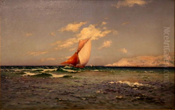 Effet de mistral a l'Estaque, avec tartanes voiles deployees Oil Painting by Francois Nardi