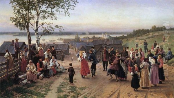 Sunday (Easter) in the Village Oil Painting by Nikolai Dmitriev-Orenburgsky