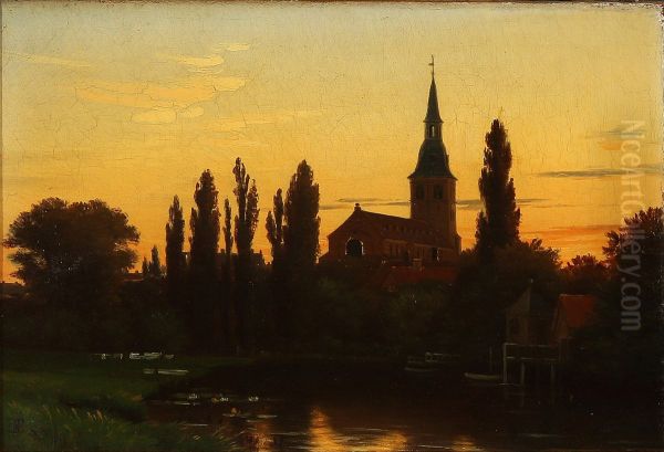 St. Canute's Church in Odense. Oil Painting by Eiler Rasmussen Eilersen