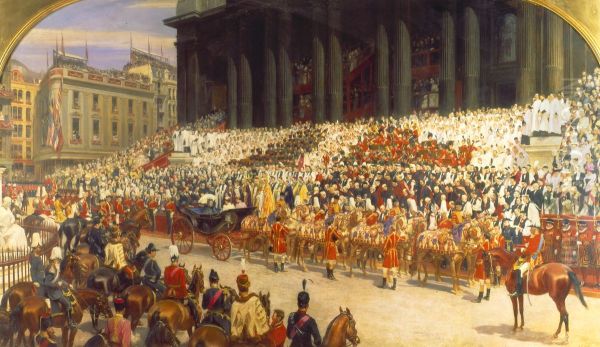 Queen Victoria at St. Paul's Cathedral on Diamond Jubilee Day Oil Painting by Andrew Carrick Gow