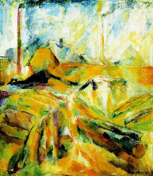 Timberyard (Construction) Oil Painting by Vilmos Aba-Novak