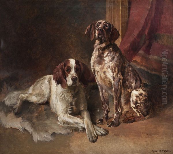 Two dogs Oil Painting by Karl Uchermann