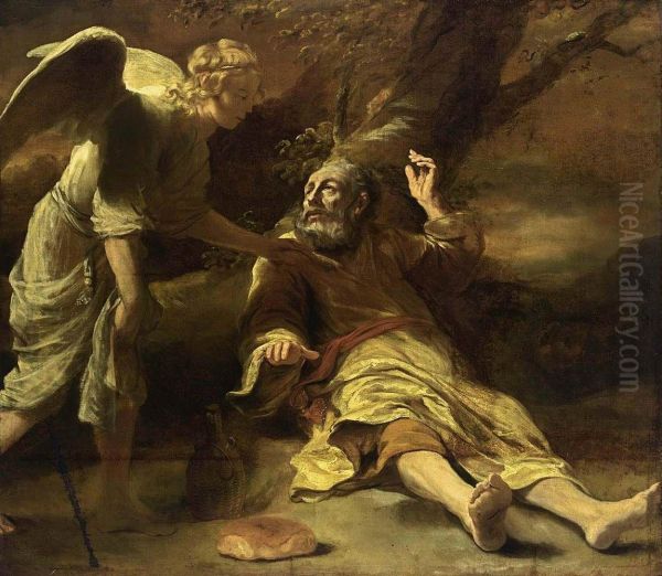 Elijah Fed by an Angel Oil Painting by Ferdinand Bol