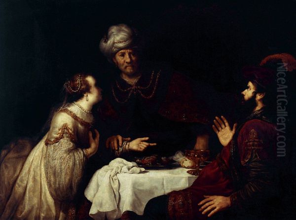 Esther accuses Haman before Ahasveros Oil Painting by Jan Victors