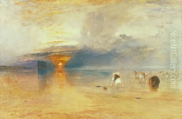 Calais Sands at Low Water - Poissards Collecting Bait Oil Painting by J. M. W. Turner