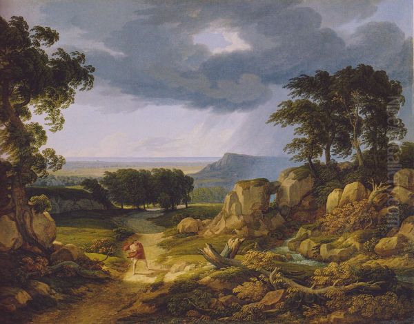 Sturmlandschaft (Wanderers Sturmlied). Oil Painting by Johann Christian Reinhart