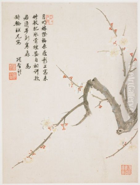 Blossoming plum from a Flower Album of Ten Leaves Oil Painting by Xiang Shengmo